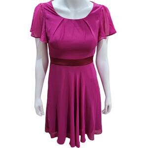 Fuchsia Fit Flare Dress Sz 6 Wedding Guest Church Modest Flutter Sleeve Pink